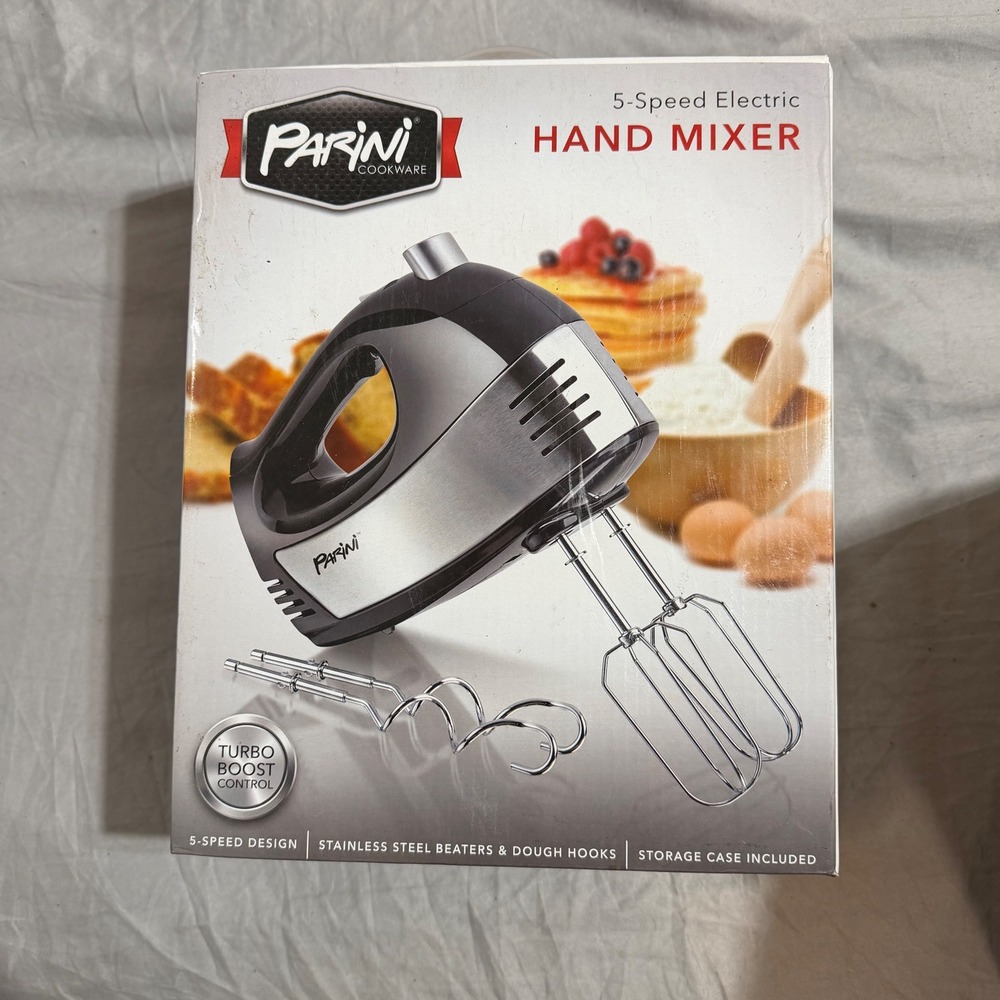 Parini 5-Speed Electric Hand Mixer Black Silver Turbo Boost INV10013 New Box